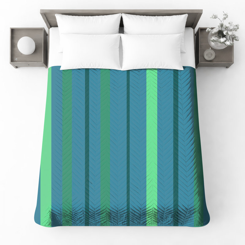 Green Blue Stripes Quilted Bedspread All Sizes, King