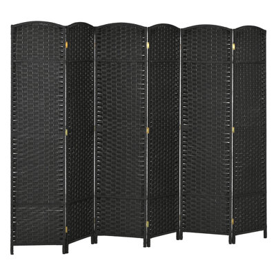 Paravent de 5,6 pi de hauteur, paravent pliable 6 panneaux. Noir pour bureau à domicile, chambre à coucher. Cloison autoportante avec charme tissé à la main et paravent arqué, écran. Attrait élégant