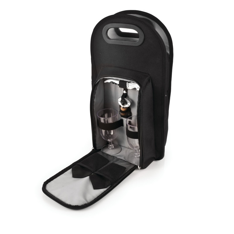 Metro Insulated 2-Bottle Tote Set, 18" H x 9.5" W x 4.5" D, Black