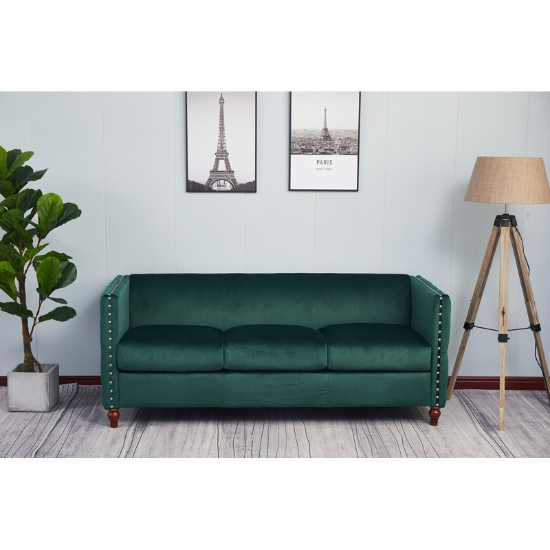 Shawn 70'' Velvet Sofa, Green Velvet