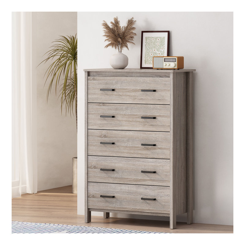 Commode 5 tiroirs Toolless, Chêne