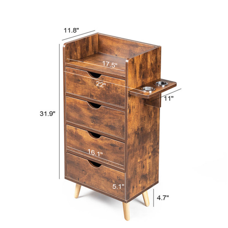 Rustic Brown 4-Layer Salon Styling Storage Station W/4 Drawers