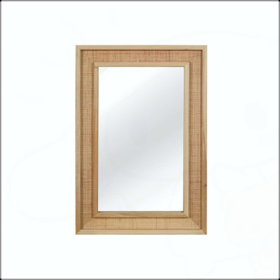 20"x30" Rattan Rectangle Solid Wood Frame Decorative Mirror