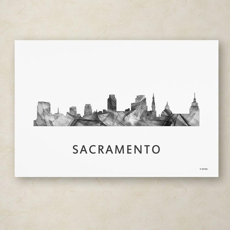 «Sacramento California Skyline WB-BW» par Marlene Watson, impression sur toile tendue, H 30 po x l 47 po x P 2 po