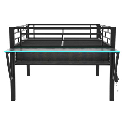 Lit mezzanine avec bureau Gaming, à DEL, double, noir