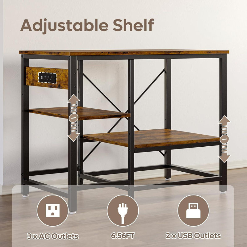 Rustic Brown Metal Fish Tank Stand with Adjustable Shelves