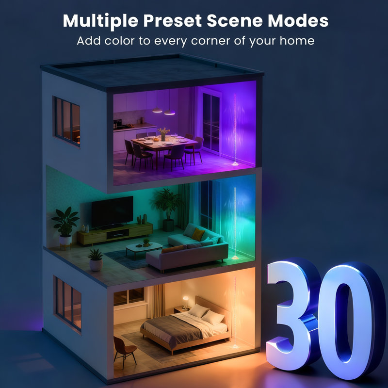 Lampe sur pied RGBIC Crystal, lampe sur pied DEL en cuir avec fil de cuir et application de contrôle à distance, éclairage d'ambiance à couleurs changeantes synchronisé avec la musique via l'application DayBetter pour chambre, salle de jeux, salon