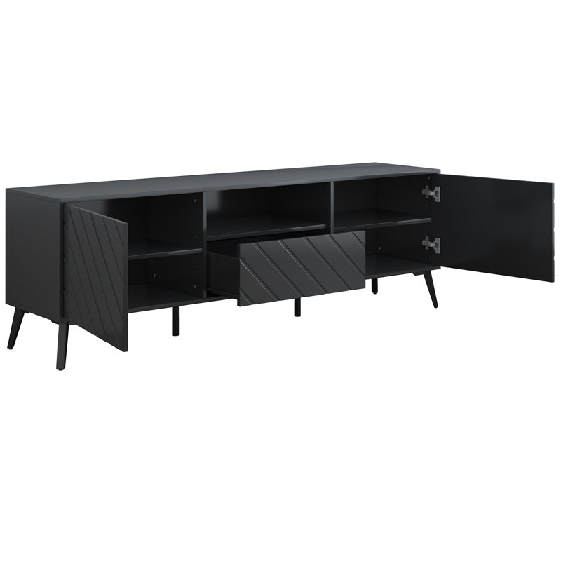Console Cecchina 66,9 po, centre de divertissement avec tablettes réglables, console multimédia, Noir