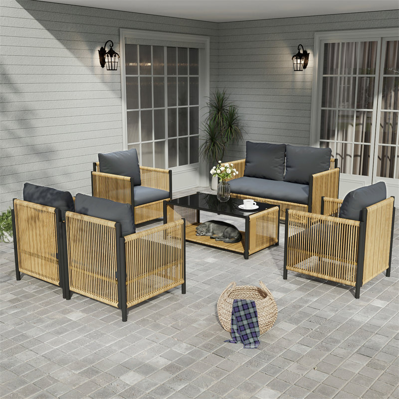 Ensemble de canapé en osier avec coussins 6 pièces New Comming Patio
