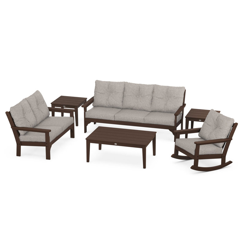 Vineyard 6-Piece Deep Seating Set, Weathered Tweed, Mahogany