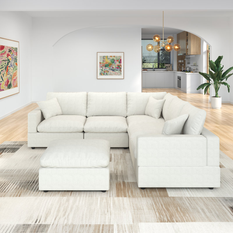 Canapé modulaire rembourré 95,4 po, canapé modulaire moderne pour le salon, canapé modulaire en L avec repose-pieds, canapé modulaire convertible en nuage avec housses de coussin amovibles