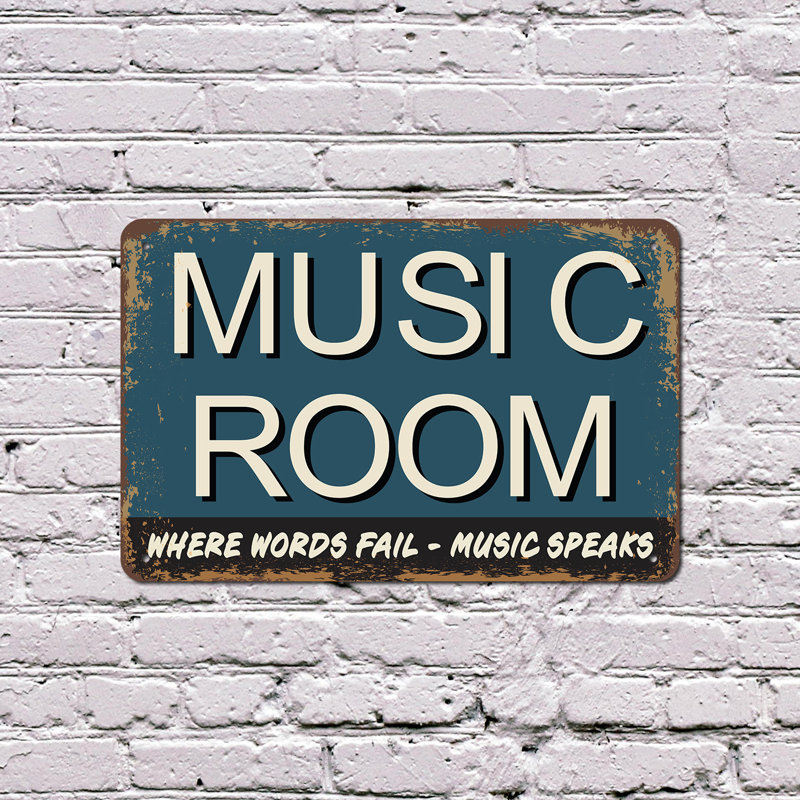 Enseigne musicale en plastique 11 po x 17 po Music Room Street, H 10 po x l 14 po x P 0,1 po