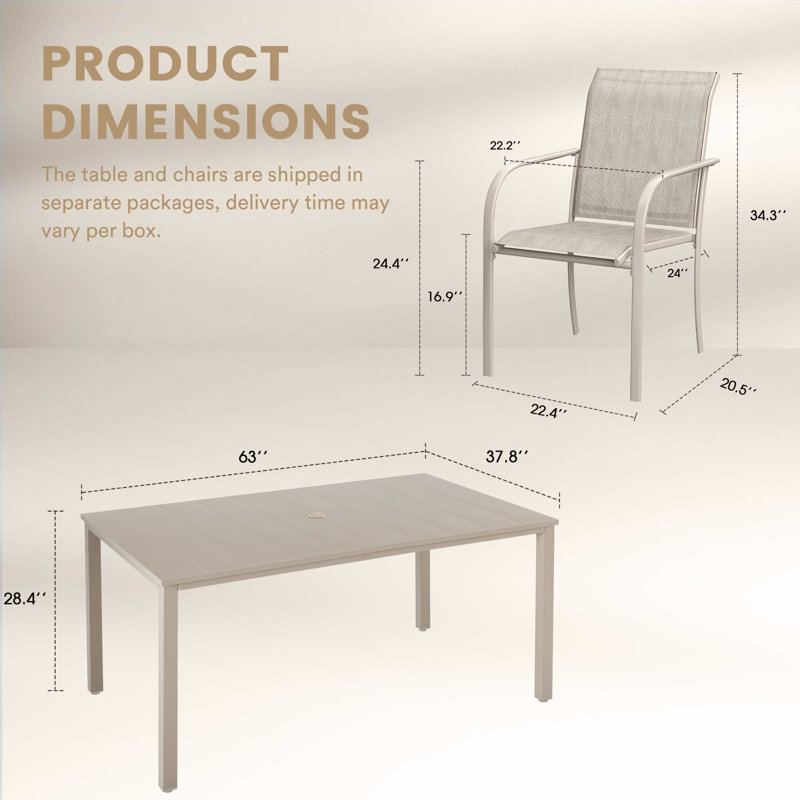6-Person Outdoor Rectangular Dining Set, Cream/Cream