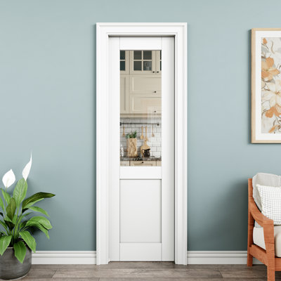 Porte de poche intérieure en verre transparent 24 po x 80 po à demi-verre transparent, dalle de porte en verre trempé sécuritaire, pouvant être peinte et imperméable, comme portes de buanderie, portes de placard, portes de pièce