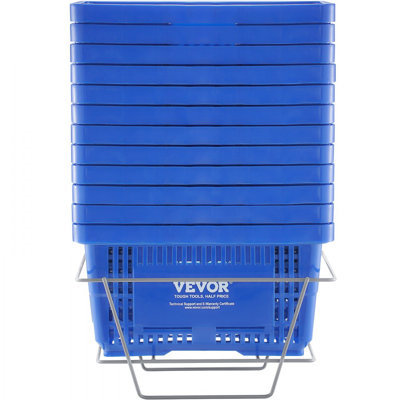 Shopping Basket, Set of 12, 24L Durable Plastic Grocery Basket with Handle and Stand, 16.73 x 11.61 x 8.86 inch Portable Shop Basket Bulk Used for Retail Store Supermarket Grocery Shopping, Blue