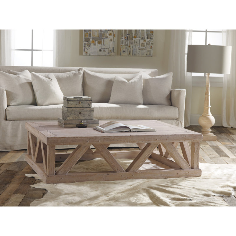 Architectural Solid Wood Cocktail Table, 15" H x 54.75" L x 42.5" W