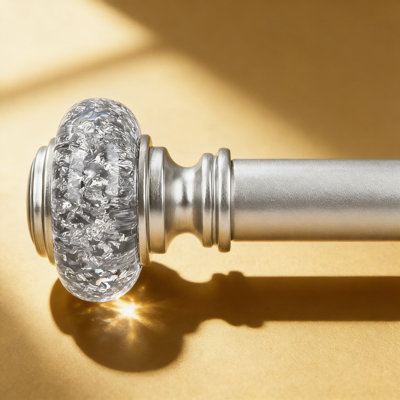 Vintage Crystal Curtain Rod With Silver Foil Finials, Adjustable Heavy Duty Drapery Pole For Windows, 1 Inch Diameter Decorative Farmhouse Rod For Living Room And Bedroom