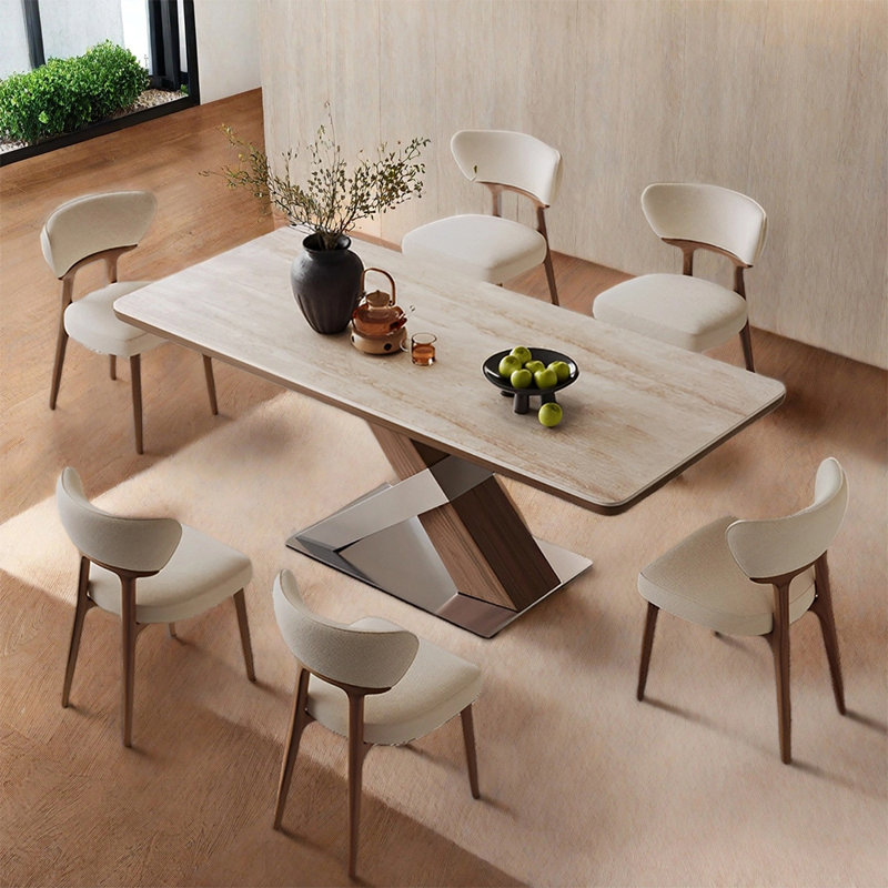 Ensemble de table à manger moderne, simple et tendance, 7 pièces : table, 6 chaises, H 29,52 po x l 70,86 po x P 31,49 po