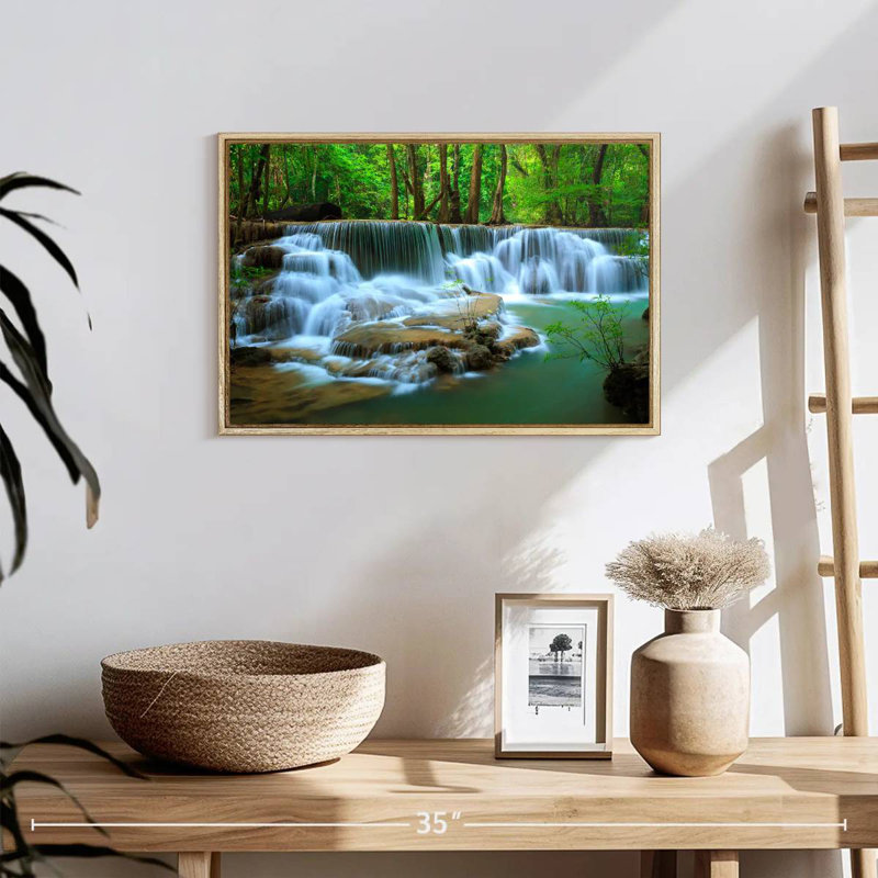 Cascade de la forêt profonde de Kanchanaburi, 19 po x 13 po, Cadre flottant en bois naturel
