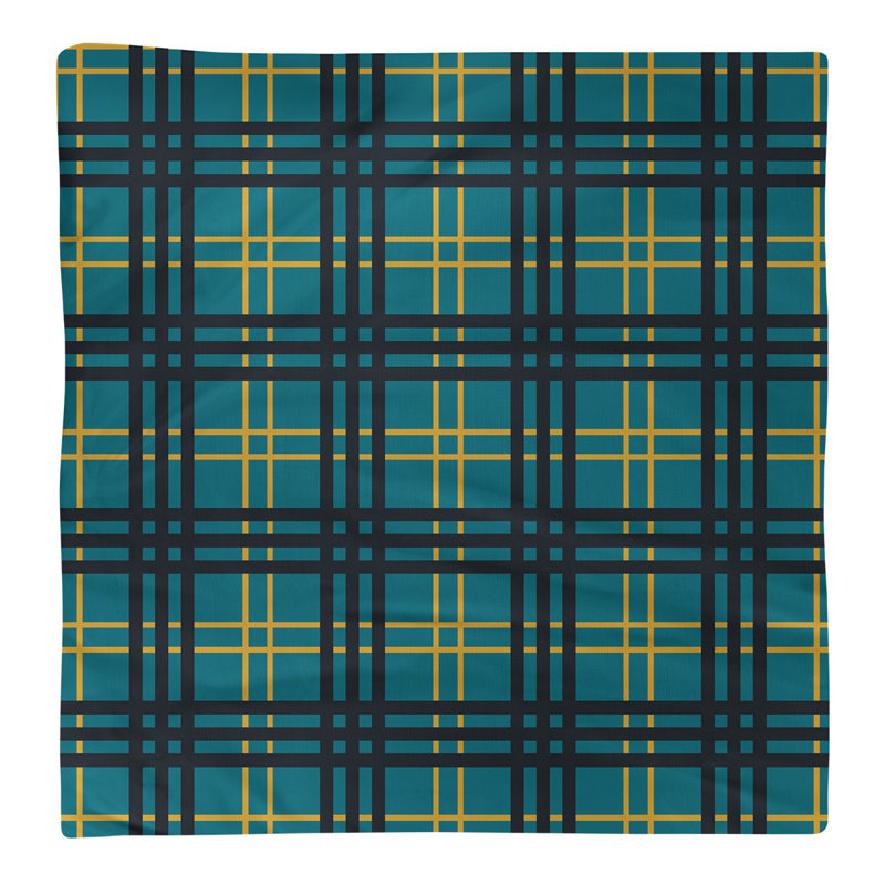 Plaid Square Napkin, Teal/Gold/Black, 10" x 10", Cotton