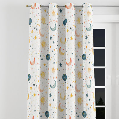 Kids Celestial Curtains for bedroom - Night Sky Tiny Starscape Twin Velvet Grommet Curtain - 1 Panel