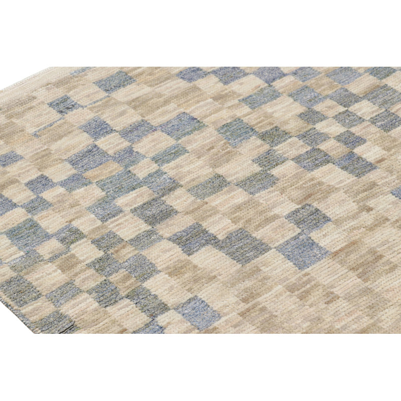 Moroccan Hand Knotted Geometric Area Rug, Rectangle 10' x 14'