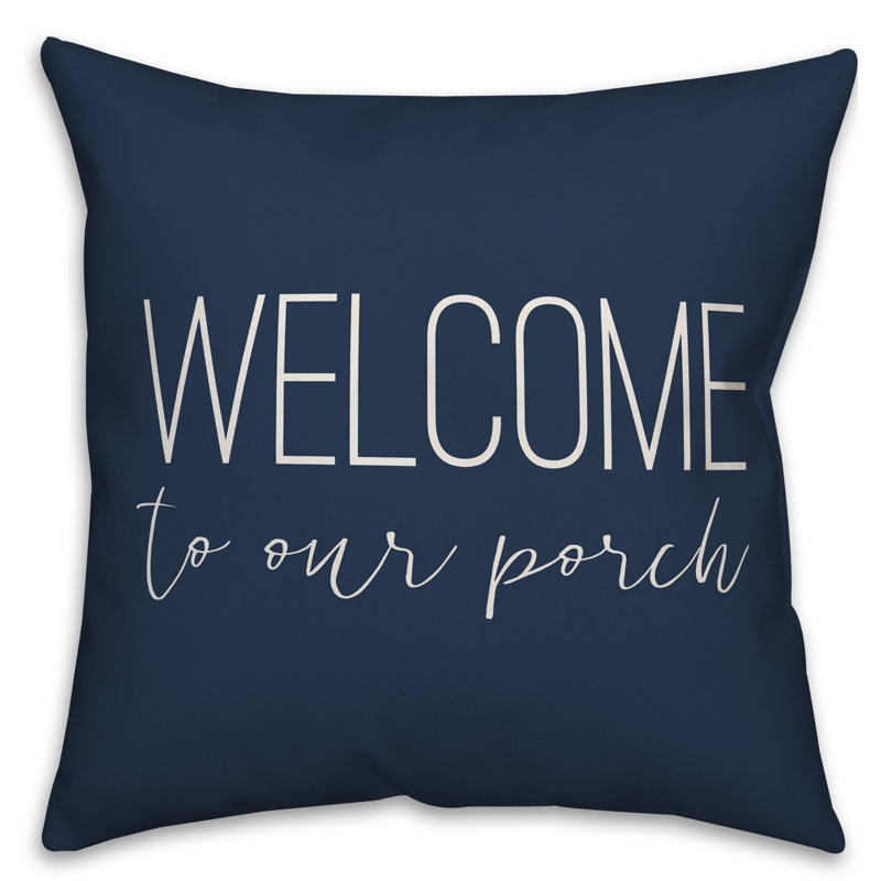 Textual Outdoor Throw Pillow, 16" H x 16" W, Navy