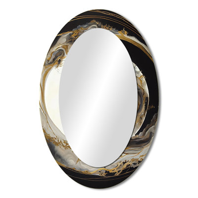Gold Glamour Wave I - Large Oval Wall Mirror On Metal