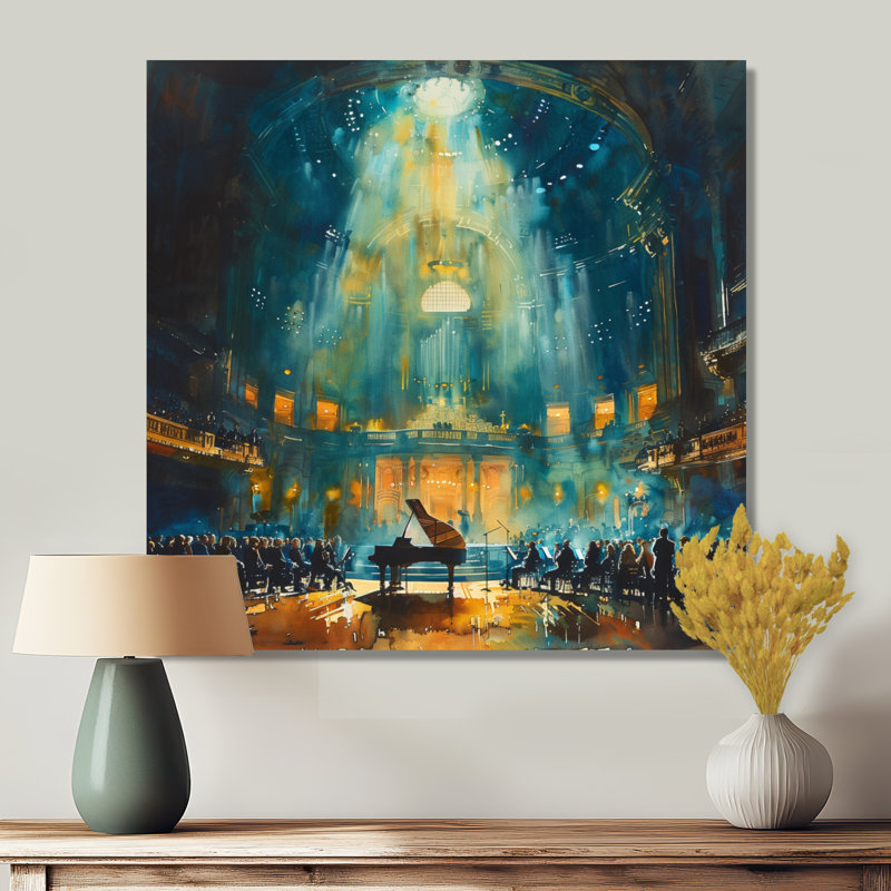 Salle de concert Blue Piano, H 36 po x l 36 po, Toile tendue