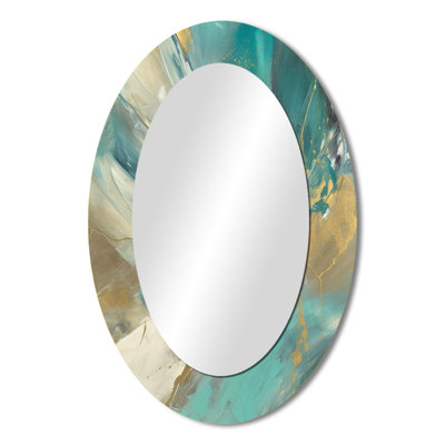 Turquoise Serendipity Abstract Painting - Large Oval Wall Mirror On Metal