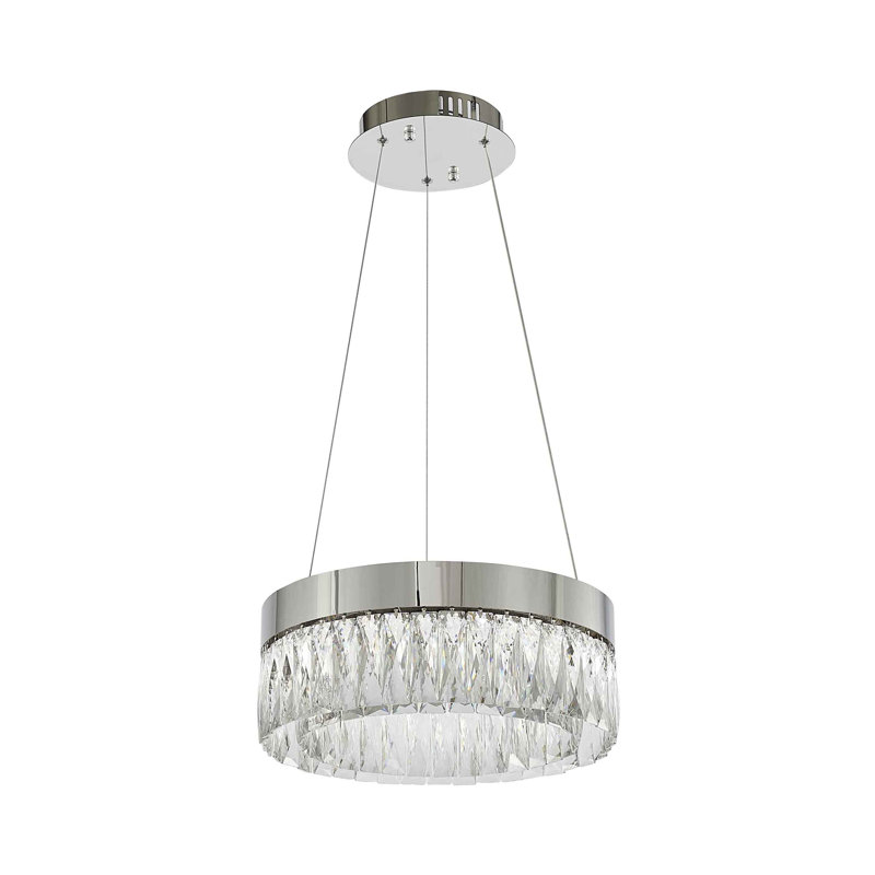 Modern 1 Light LED Crystal Drum Chandelier, Chrome, 65" H x 16" W x 16" D