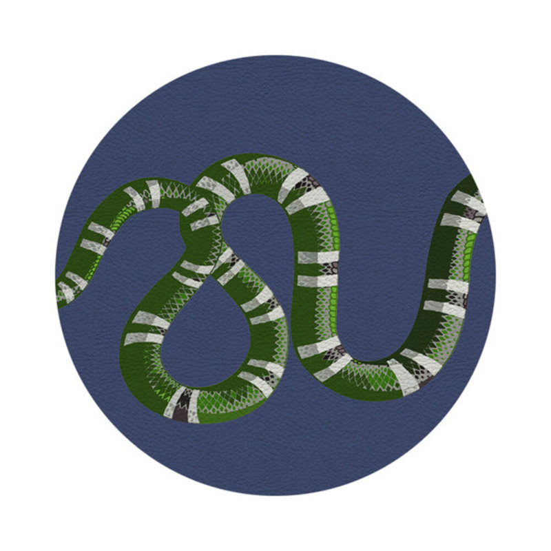 Serpent Blue Vegan Leather Round Coasters, Blue