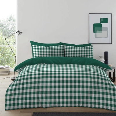 Luxury Gingham Microfibre Duvet Cover Set with Pillowcases Soft Breathable Easy Care Bedding All Sizes