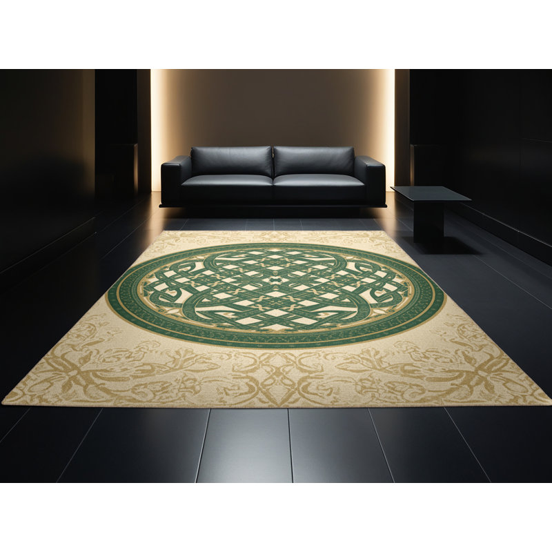 Machine Washable Myrtlewood St Patties Modern & Contemporary Abstract Rug in Beige – Beige Binding, 7x10