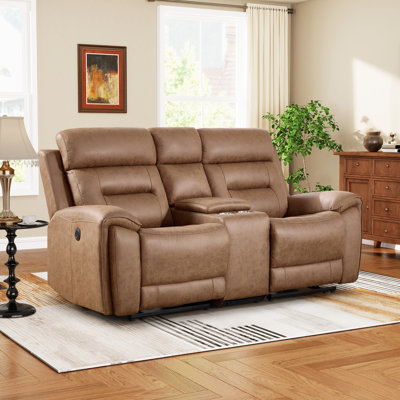 79.2" Wide Modern Faux Leather Electric Reclining Loveseat With Center Console And Charging Ports