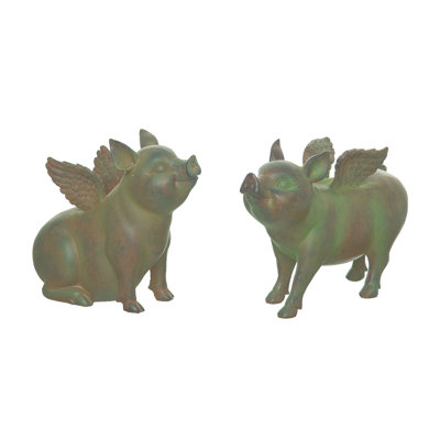  Ensemble de 2 décorations de printemps en résine cochon volant