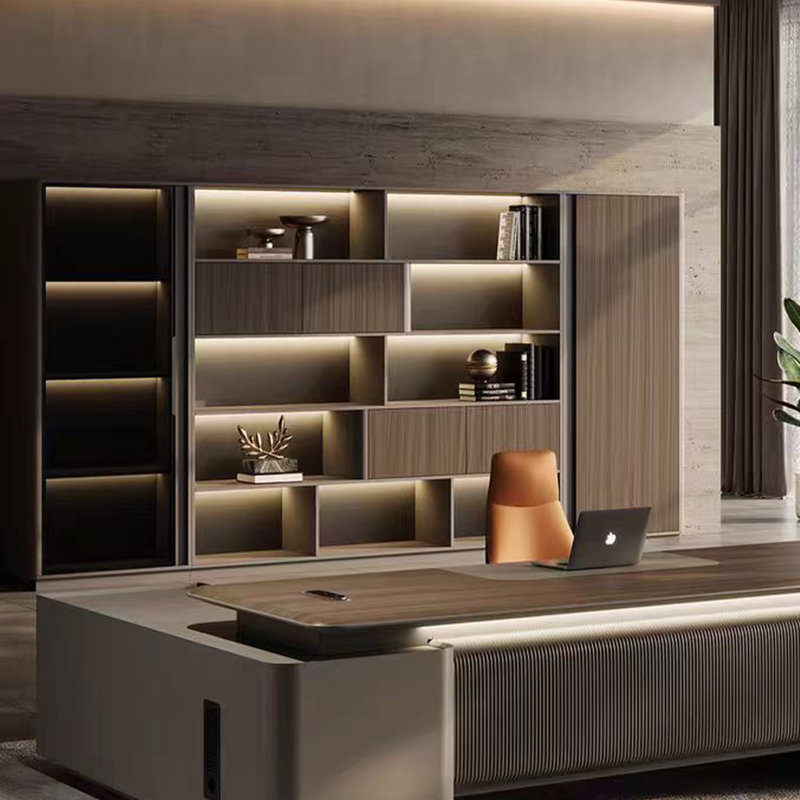 Bibliothèque de classement et de rangement sur pied avec bande lumineuse DEL Modern Modern, 86.61" H x 125.98" W