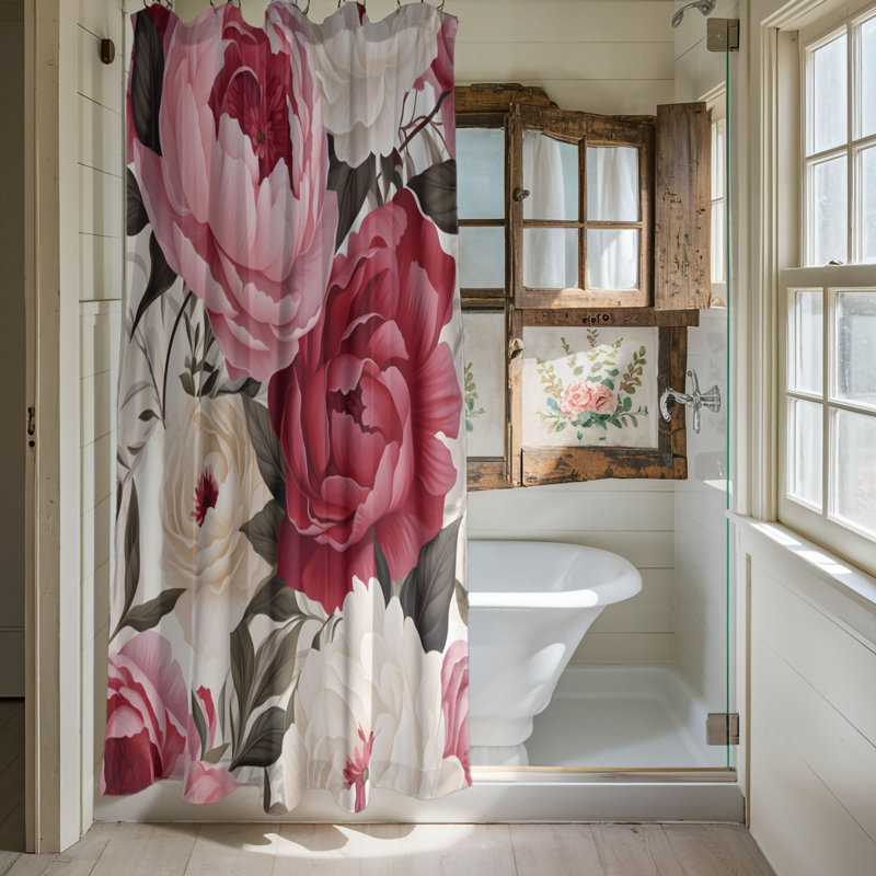 Élégant pivoines - Rideau de douche Premium, H 74 po x l 71 po