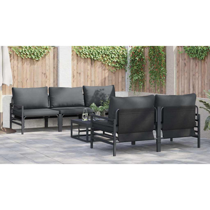  Garden Sofa Set With Cushion 6 Pcs Anthracite Steel & Fabric
