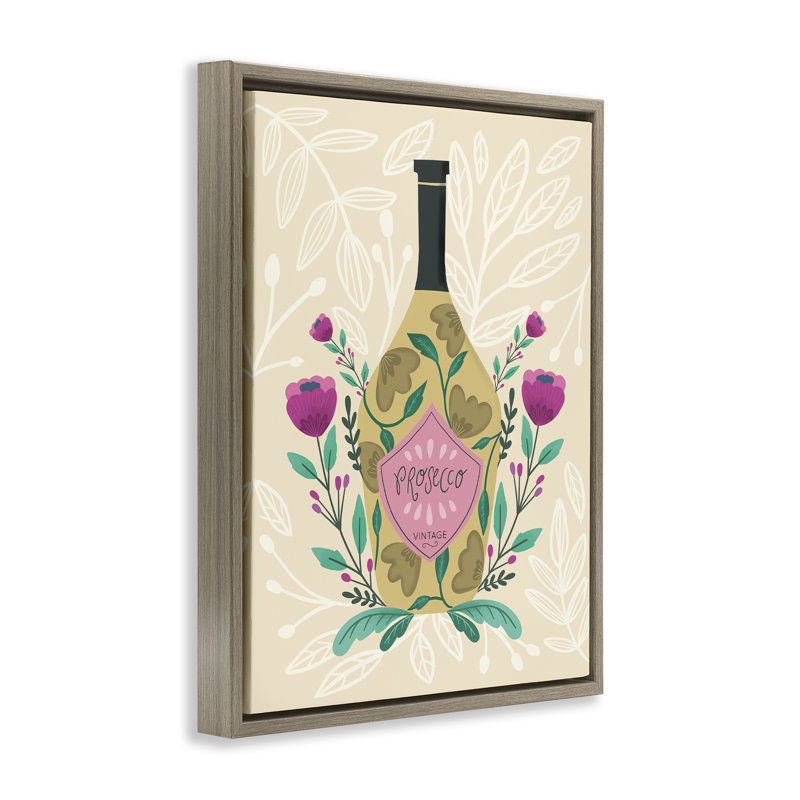 Art mural chic sur toile flottante avec bouteille d'alcool par Louise Allen Designs, H 21 po x l 17 po