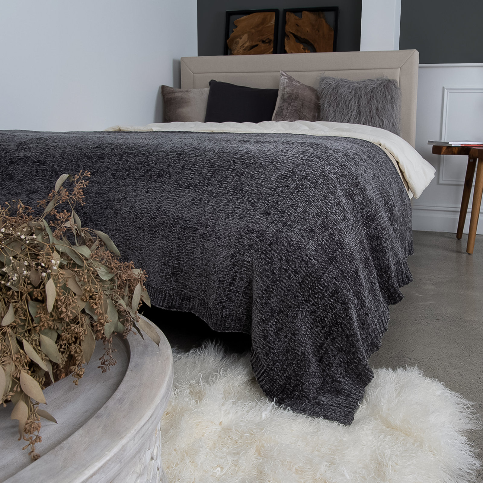 Caspian Knitted Blanket, Gray