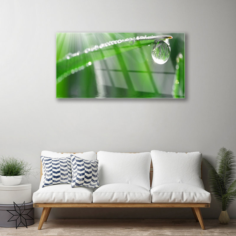 Floral Grass Dew Drops - No Frame Print on Glass