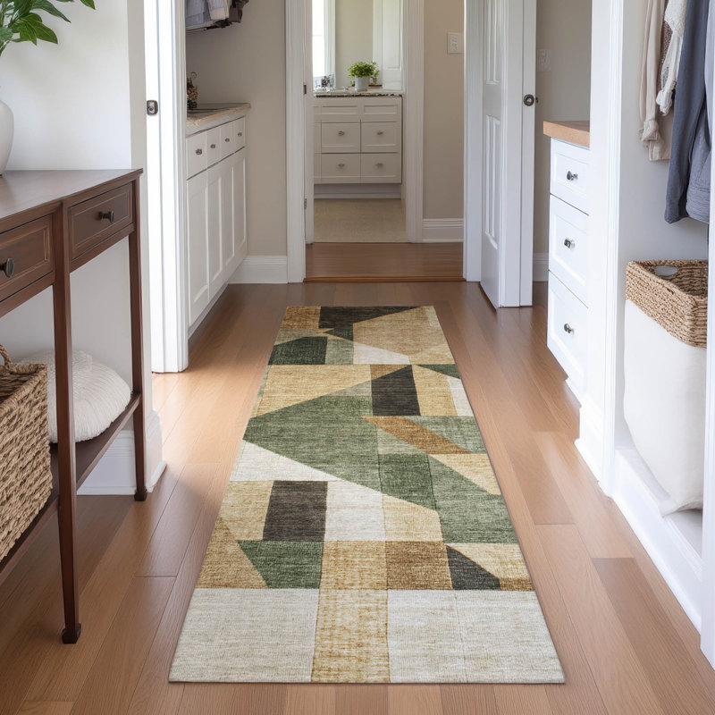 Tapis géométrique Premium lavable à la machine AMF2366 Mayfield, Fougère, Tapis de couloir 2 pi 3 po x 7 pi 6 po