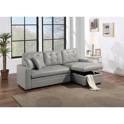 Canapé modulaire convertible gris clair en faux cuir convertible