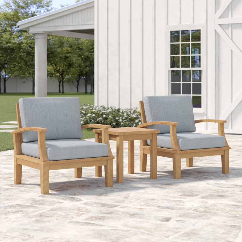 Natural Gray Teak Wood Outdoor Patio Set with Gray Cushions