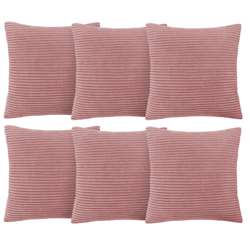 Aspire Homeware Striped Square Velvet Cushion Cover, Light Pink, Pack of 6