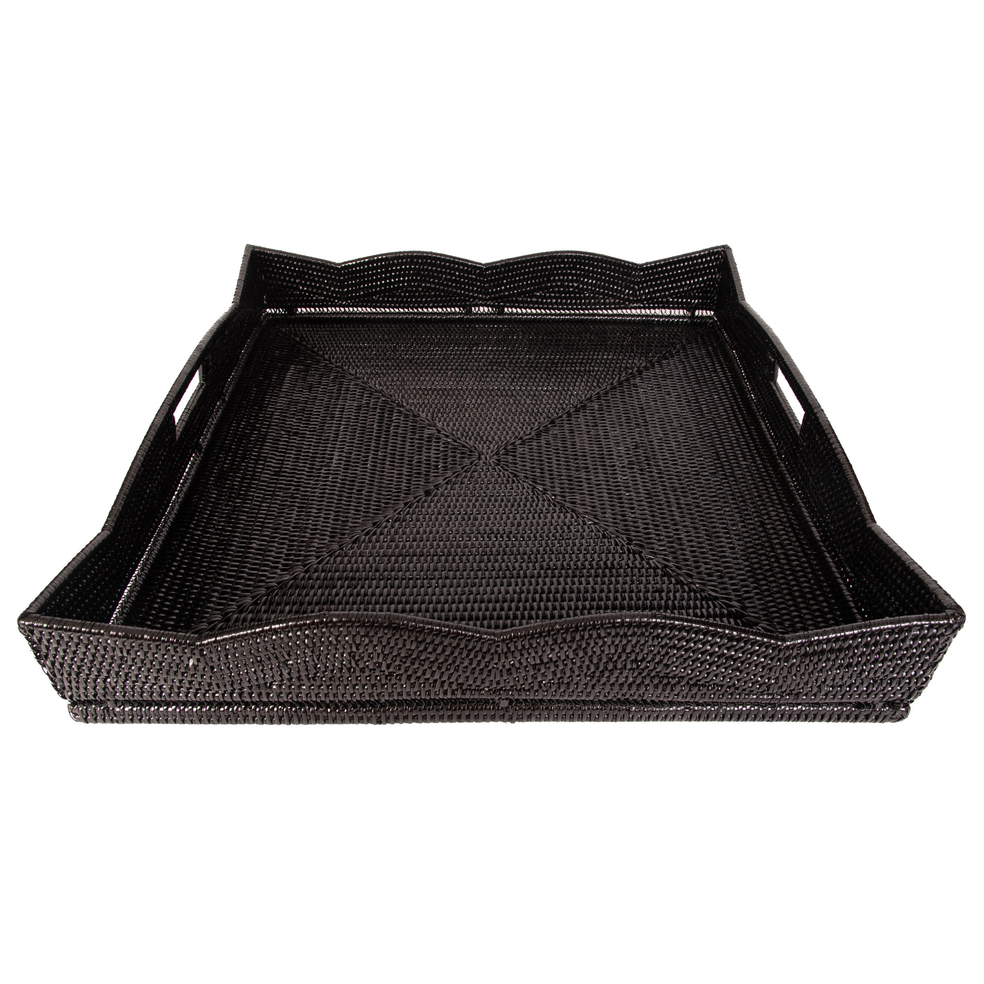 Landry Handmade Rattan Tray, Tudor Black, 4.5" H x 24" W x 24" D