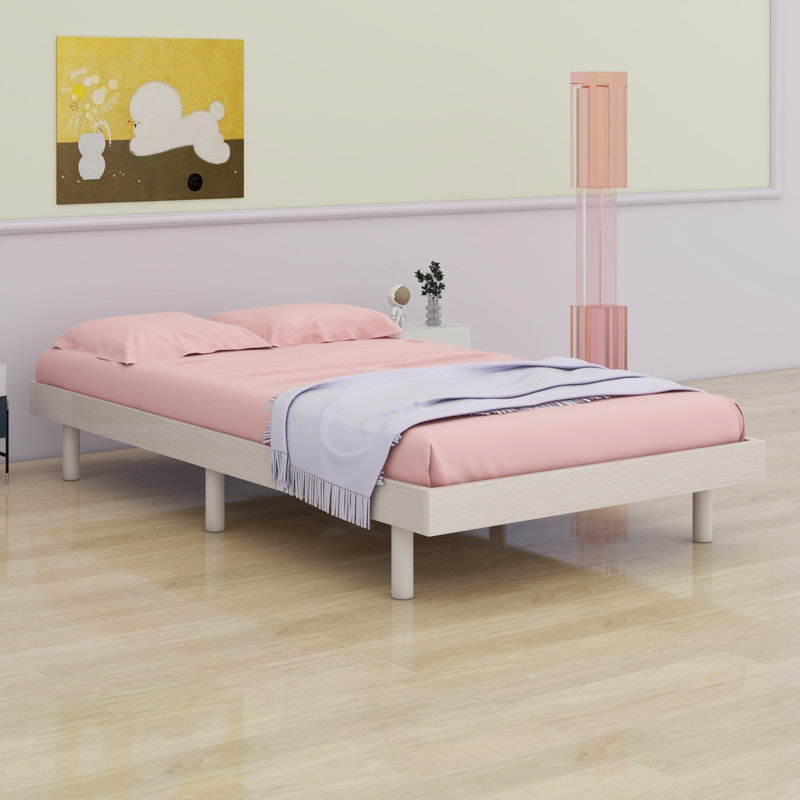 Modern Design Floating Platform Bed Frame, Twin, White Washed