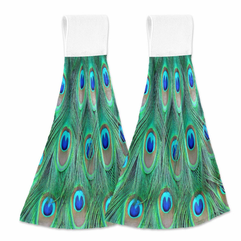Peacock Soft Absorbent Kitchen Towels - 12x17 in, Set of 2 with Hanging Loop for Bathroom & Kitchen Decor