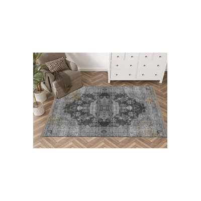 Tapis décoratif gris lavable à la machine
